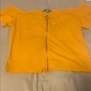 Off the shoulder mustard yellow shirt